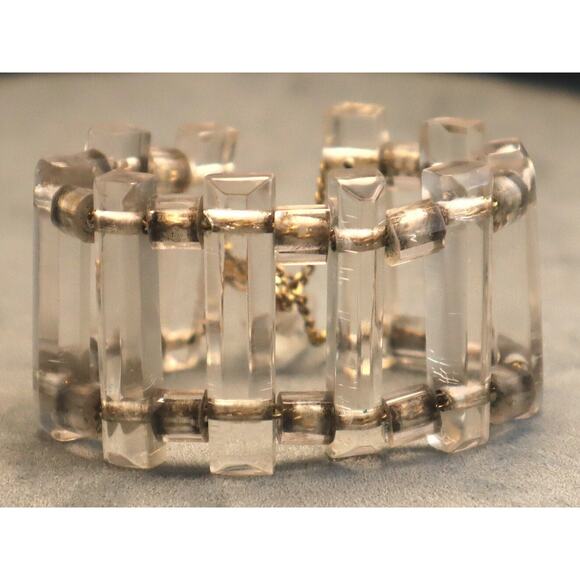 Vintage Lucite Ladder Bracelet Linked Clear Bars - Picture 3 of 4